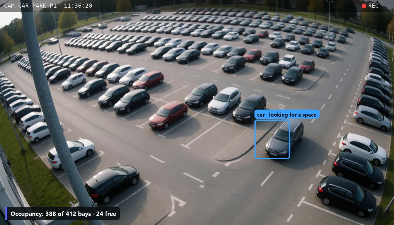 Parking lot from a high camera: a counter of occupied and free spaces